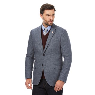 Big and tall blue houndstooth blazer jacket with wool